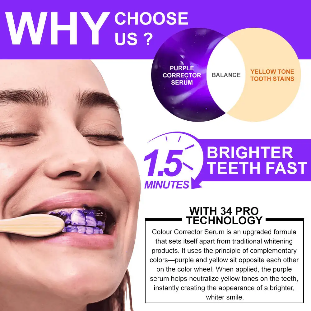 Furzero® Colour Corrector Serum – 🧑⚕️ FDA Certified Enamel-Safe Teeth Whitening & Stain Removal for Sensitive Teeth💜💜